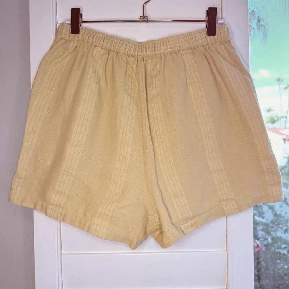 Free People Yellow Cotton & Linen Shorts with Embroidered Stripes size XS